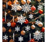 Sparkling Snowflake & Icicle Drop Ornaments, 40Pcs Clear Christmas Hanging Snowflake Decors with String, Tree Ornaments for Winter Holiday Xmas Decoration Indoor