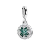 Sparkling Splittable Lucky Clover Dangle Charm fits Pandora Charms Bracelets Saint Patrick Day Birthday Gift for Women Clear Green CZ