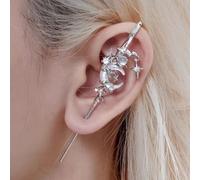 Sparkling Star And Moon Earring Fashionable Ear Needle Wrap Crawler Hook Earrings Jewelry, MYTH OF THE MOON Ear Hook Needle Piercing Earrin