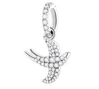 Sparkling Swallow Bird Charm Pendant, for Pandora Spring Bracelet/Necklace, 925 Sterling Silver Animal Dangle Beads with Cubic Zirconia, Gift for Mother's Day/Valentines