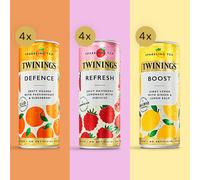 Sparkling Tea Selection Pack - 12 Cans - 3 Flavours - Orange, Passionfruit & Elderflower/Raspberry Lemonade & Hibiscus & Lemon & Ginger - Twinings