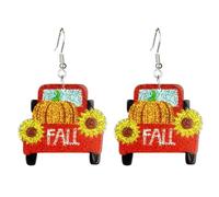 Sparkling Turkey Maple Sunflower Earrings Thanksgiving Earrings Fall Jewelry Fun Turkey Dangle Earrings Holiday Party Autumn Jewelry Gifts, Zinc, No Gemstone