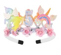 Sparkling Unicorn 5rd Birthday Headband with Glitter Unicorn Rainbow & Pink Roses - 5-Year-Olds Magical Girls Party Hairband, Cute Toddler Unicorn Crown Accessory, Fantasy Photo Prop