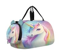 Sparkling Unicorn Colorful Kids Travel Duffel Bag for Boys Girls Overnight Weekend Tote Bag with Shoes Compartment for Trip Beach Gym