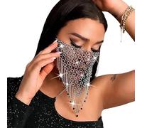 Sparkling Vintage Rhinestones Tassel Mask Crystal Mesh Black Fringe Face Chain Multi-layered Bling Veil Masquerade Mask Sexy Nightclub Mardi Gras Dress Face Jewelry Adult Halloween Party Accessory