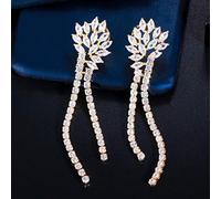 Sparkling White Cubic Zircon Long Dangle Tassel Drop Earrings Color Women Wedding Jewelry
