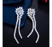 Sparkling White Cubic Zircon Long Dangle Tassel Drop Earrings Color Women Wedding Jewelry