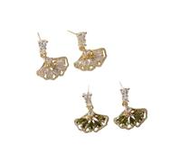 Sparkling Zircon Fan-shaped Earring,Women ginkgo leaf earrings, Trendy Jewelry Earrings for Holiday Party (Green+White)