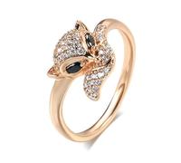 Sparkling Zircon Fox Head Ring for Women Unique Animal Tail Bands Fox Ring Black Eye Rings Animal Wrap Ring for Women, 8 UK, Crystal, Cubic Zirconia