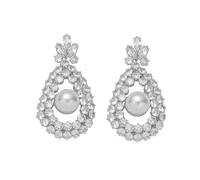 Sparkling Zircon & Pearl Teardrop Dangle Earrings for Women - Copper Waterdrop Rhinestone Cluster Earrings, Hypoallergenic Waterproof Jewelry, Elegant Pearl Statement Earrings for Wedding, Party, Date