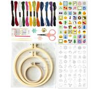 Sparkloria All-in-One Embroidery Kit-Comprehensive Starter Set with 54 Stamped Patterns,Color Matching Chart,and Essential Tools for Beginners and Kids