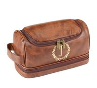 Sparklove Personalized Initial Toiletry Bag for Men, Monogrammed Engraved Mens leather Toiletry Travel Bag,Unique Gift for Him, Dad, Groomsmen, Birthday, Anniversary, Father, Son, Husband, Brown, 10.8