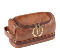 Sparklove Personalized Initial Toiletry Bag for Men, Monogrammed Engraved Mens leather Toiletry Travel Bag,Unique Gift for Him, Dad, Groomsmen, Birthday, Anniversary, Father, Son, Husband
