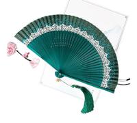 SparklWLeaf Ancient Folding Fan Change Color Silk Cloth Dance With Tassel Bamboo for Wedding Favors Party DIY Home Wall Decoration(Green)