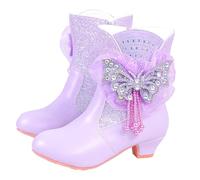 Sparkly Ankle Princess Boots for Girls - Rhinestone Butterfly Bow Tulle Pearl Tassel Glitter Accents Boot，Pink Purple Dressy Shoes for Kids Party