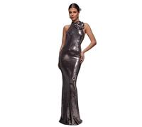 Sparkly Backless Maxi Bodycon Dress Women Goddiva Argenté 42