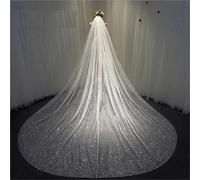 Sparkly Cathedral Wedding Veil with Glitter Tulle, 1-Tier Long Bridal Veil with Comb, Elegant Floor-Length Bridal Accessory for Brides Shower Bachelorette Hen Night White 3 * 3.5m