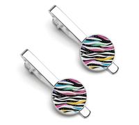 Sparkly Colorful Zebra Pattern 1 Pair Men's Tie Clips Lightweight Necktie Tie Bars for Business Wedding Suit