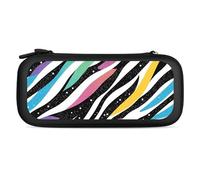 Sparkly Colorful Zebra Pattern Compatible with Switch Carrying Case Waterproof Protective Travel Bag with 15 Game Card Slots