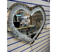 SPARKLY CRUSHED DIAMOND LED BLING HEART SHAPE WAL MIRROR 80X70CM