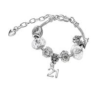 Sparkly Crystal Birthday Charm Bracelet with Silver Gift Box for Women Girls Age 16th 18th 21st 30th 40th 50th 60th 70th 80th