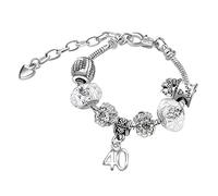 Sparkly Crystal Birthday Charm Bracelet with Silver Gift Box for Women Girls Age 16th 18th 21st 30th 40th 50th 60th 70th 80th