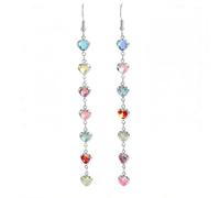 Sparkly Crystal Heart Long Chain Drop Earrings For Women Colorful Love Heart Tassel Statement Dangle Earrings Birthday Prom Jewelry Gifts, Long, Crystal, Cubic Zirconia