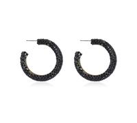 Sparkly Cubic Jewel Geometric Statement Hoop Earrings - Bling Crystal Rhinestone Glitter Hexagon Round Hoops, Vertical Bar, Base Metal, Plastic, No Gemstone