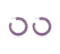 Sparkly Cubic Jewel Geometric Statement Hoop Earrings - Bling Crystal Rhinestone Glitter Hexagon Round Hoops, Vertical Bar, Base Metal, Plastic, No Gemstone