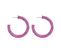 Sparkly Cubic Jewel Geometric Statement Hoop Earrings - Bling Crystal Rhinestone Glitter Hexagon Round Hoops, Vertical Bar, Base Metal, Plastic, No Gemstone
