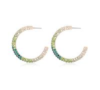 Sparkly Cubic Jewel Geometric Statement Hoop Earrings - Bling Crystal Rhinestone Glitter Hexagon Round Hoops, Vertical Bar, Base Metal, Rhinestone, No Gemstone