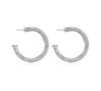 Sparkly Cubic Jewel Geometric Statement Hoop Earrings - Bling Crystal Rhinestone Glitter Hexagon Round Hoops, Vertical Bar, Base Metal, Plastic, No Gemstone
