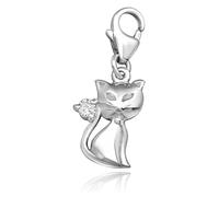Sparkly Cubic Zirconia CZ Kitty CAT Sterling Silver Clip On Charm Pendant with Lobster Clasp for Women - Compatible with Thomas Sabo Charms Bracelet - Women's Clasp Charms