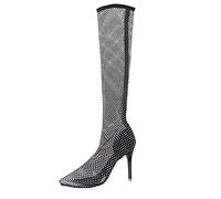 Sparkly Diamante Boots for Women Over the Knee High Heels Pointed Toe Thigh High Heeled Boots Womens Mesh Socks,Black1,41 EU/10 US