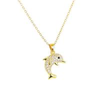 Sparkly Dolphin Pendant Necklace for Women Delicate Elegant Gold plated Chain for Daily Wear Gift for Her