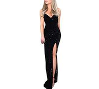 Sparkly Dresses for Women UK Nightclub Party Dress Evening Cocktail Gown Dresses Sexy V-Neck Slimming Long Dress Off The Shoulder Ruched Elegant Dresses Clearance Sequins Sleeveless Maxi Dress Black
