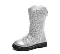 Sparkly Faux Fur Winter Ankle Booties for Girls Slip Sole Comfortable Toddler Kids Silver
