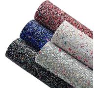Sparkly Glitter Fabric Sheets 21x30cm Shiny Solid Color Faux Leather for Bows Earrings (5pcs-Dark Color)