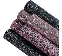 Sparkly Glitter Fabric Sheets 21x30cm Shiny Solid Color Faux Leather for Bows Earrings (6pcs-Black Pink)