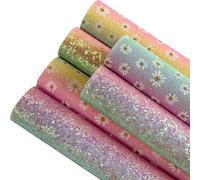 Sparkly Glitter Fabric Sheets 21x30cm Shiny Solid Color Faux Leather for Bows Earrings (6pcs-Iridescent Color)
