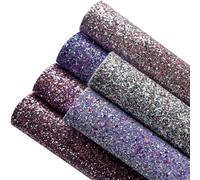 Sparkly Glitter Fabric Sheets 21x30cm Shiny Solid Color Faux Leather for Bows Earrings (6pcs-Purple Series)