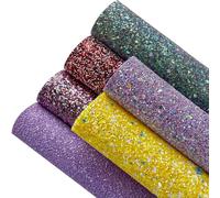 Sparkly Glitter Fabric Sheets 21x30cm Shiny Solid Color Faux Leather for Bows Earrings (6pcs-Solid Series)