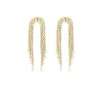 Sparkly Gold Rhinstone Tassel Dangling Earrings for Women,Charming CZ Statement Long Chain Drop Dangle Earrings,Grace Wedding Jewelry Gifts for Bride, Large, Metal, No Gemstone