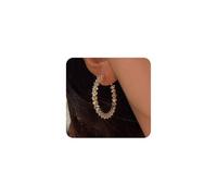 Sparkly Large Hoop Earrings for Women Big Rhinestone Loop Earring Chunky Gold Statement Hoops Earrings Trendy Prom Party Jewelry Accessories, L, Metal, No Gemstone