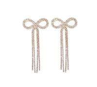 Sparkly Long Rhinestone Bow Earrings for Women,Cute Gold Bow Ribbon Chandelier Dangle Earrings,Trendy Crystal Tassel Earrings Coquette Jewelry Gifts, L, Metal, No Gemstone