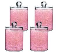 Sparkly Pink Glitter Qtip Dispenser Apothecary Jars Unicorn Galaxy Bathroom Qtip Holder Storage Canister Plastic Jar 10 Oz for Cotton Ball Swab Round Pads Floss 4pcs