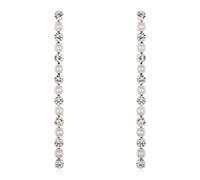 Sparkly Rhinestone CZ Lightweight Geometric Bar Statement Earrings - Multi Cubic Crystal, Acrylic Pearl Vertical Drop Dangles, Base Metal, Rhinestone, Pearl, No Gemstone