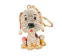 Sparkly Rhinestone Dog Keychain Shiny Crystal 5D Key Ring Fashionable Bag Car Pendant Hanging Charm (White)