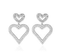 Sparkly Rhinestone Love Heart Dangle Earrings,Big Peach Heart Crystal Hoop Earrings Wedding Bridal Party Statement Jewelry for Women, Zinc, Rhinestone
