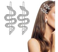 Sparkly Rhinestone Snake Hair Clips, Silver Hair Clip,2PCS Metal Alloy Snake Hair Pins & Barrettes - Women's Hair Jewelry Accessories & Headdress (Silver).